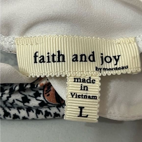 Faith And Joy Women’s Floral Houndstooth Top White Black Size Large - Picture 7 of 12